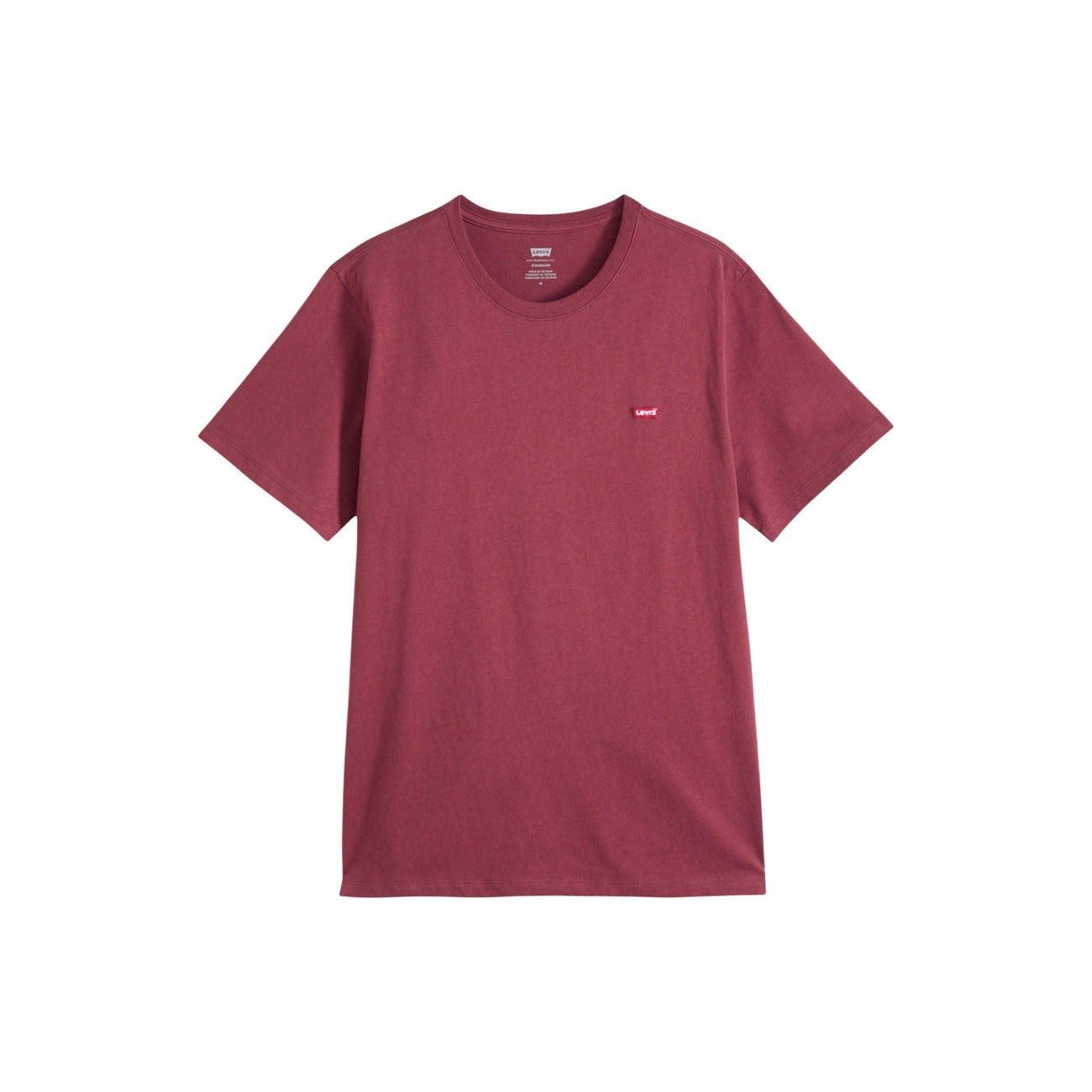 Levi's® Housemark Tee Bordeaux; girocollo, logo piccolo ricamato, 100% cotone. Vestibilità standard e design iconico. Vista frontale stesa 