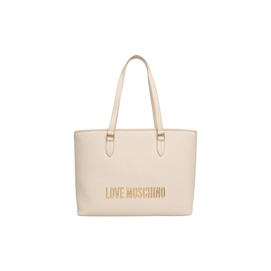 Borsa Love Moschino donna beige grande modello JC4190PP1. Shopping bag tote color beige fango/nude adatta per il lavoro e l'ufficio, con manici lunghi, scomparto ampio e scritte logo in rilievo sul davanti, stile casual chic ed elegante.