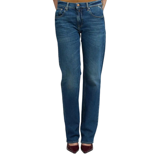 Replay Jeans Donna Blu con Zip e Bottone Tasche Anteriori e Posteriori - Jeans Cotone Elastan