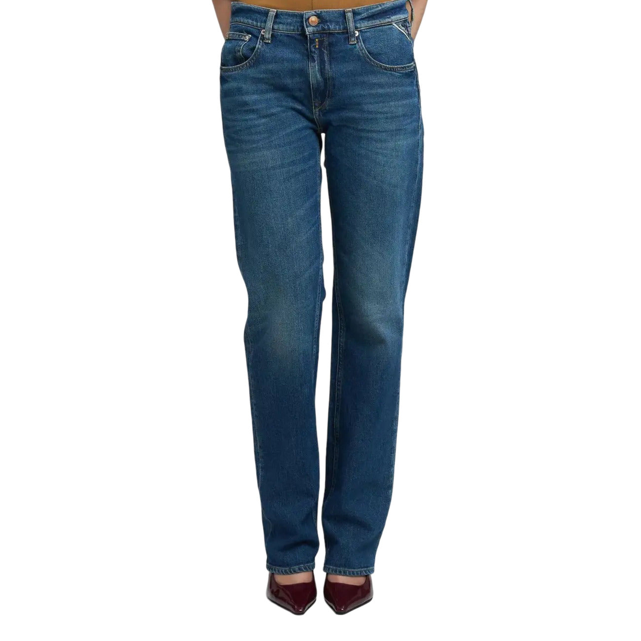 Replay Jeans Donna Blu con Zip e Bottone Tasche Anteriori e Posteriori - Jeans Cotone Elastan