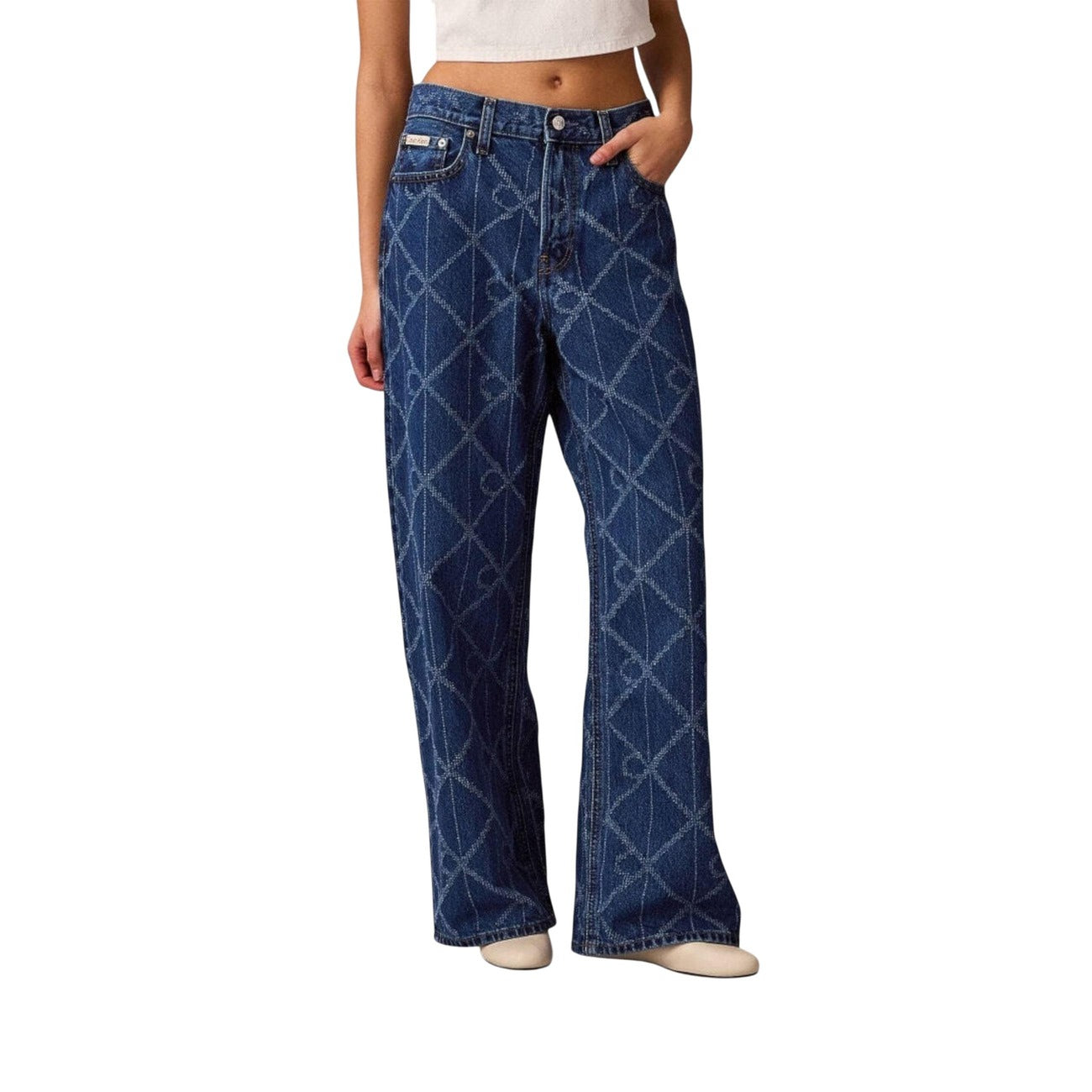 Calvin Klein Jeans Jeans Donna Blu Geometrico - Jeans Cotone Zip Bottone Tasche