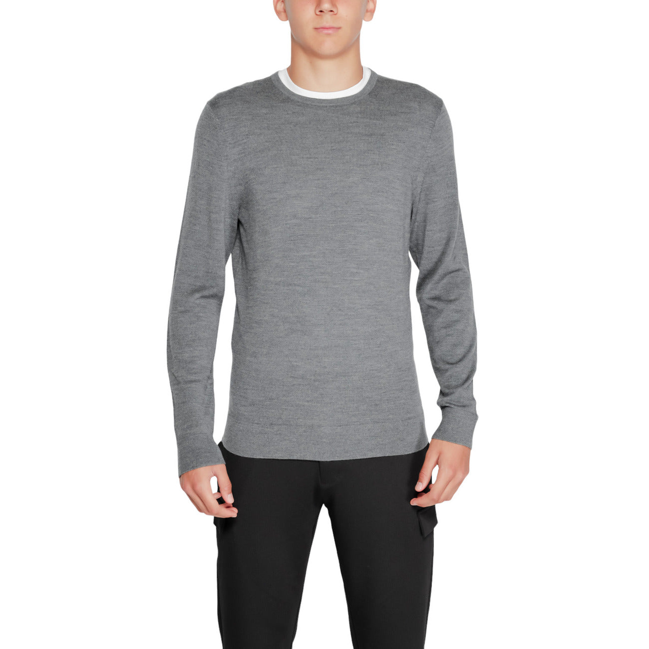 Calvin Klein Jeans Maglia Uomo Bianco Scollo Tondo Manica Lunga Lana 100% Autunno Inverno K10K109474