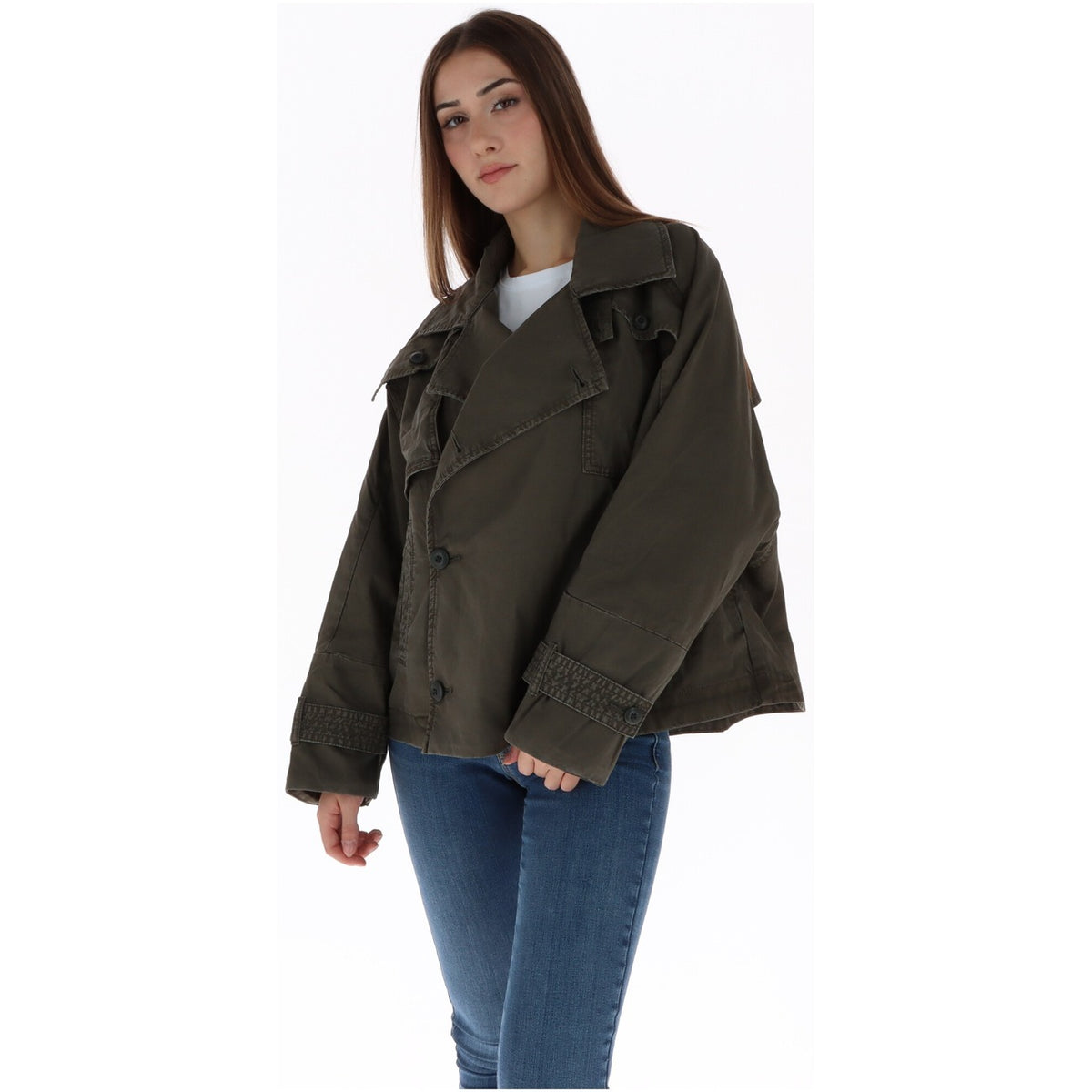 Giacca corta donna G-Star – Oversized 4 Pocket Cape verde oliva canvas cotone D30001-D388.