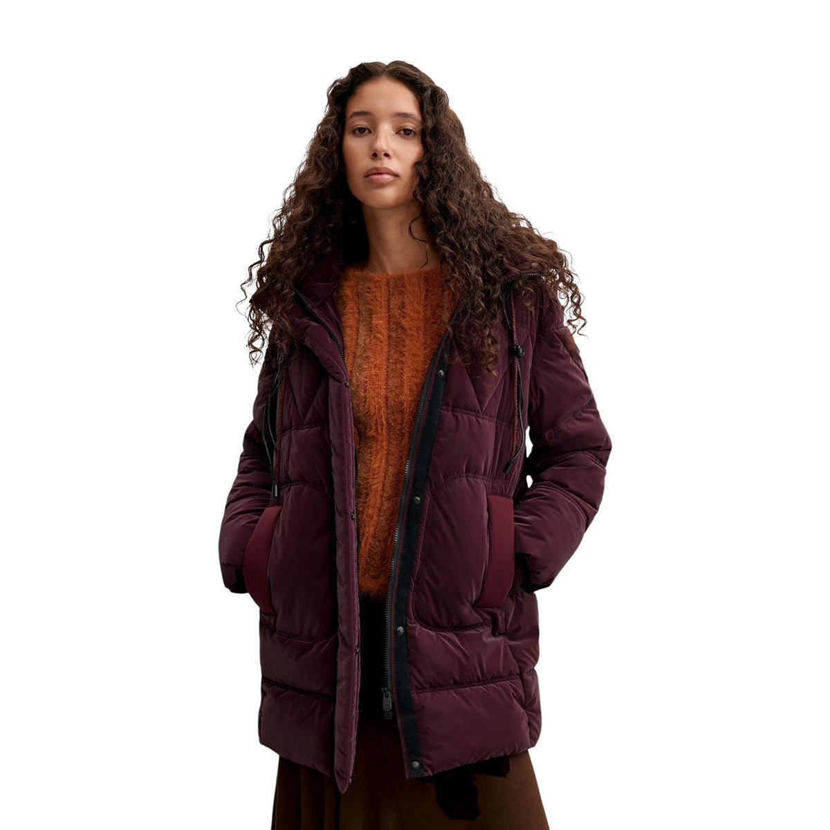 Piumino donna Desigual Priscilla – Cappotto ecopelle bordeaux con cappuccio COAT_PRISCILLA.