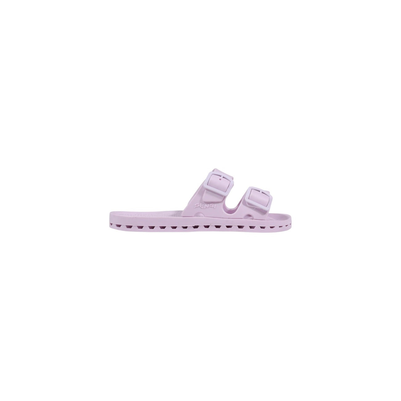 Ciabatte Sensi La Jolla City Donna; 100% PVC. Colore lilla. Suola ergonomica alveolare drenante, doppia fibbia regolabile, altezza 2 cm. Made in Italy, lavabili e ultra-traspiranti.
