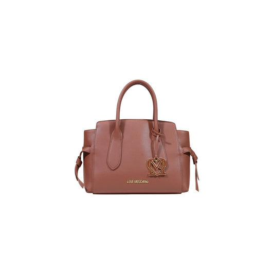 Borsa Love Moschino donna marrone a mano modello JC4055PP. Bauletto marrone cioccolato/cuoio grande con manici corti rigidi, fibbie laterali decorative e ciondolo charm oro con logo, stile elegante, moderno e casual chic per ufficio o giorno.