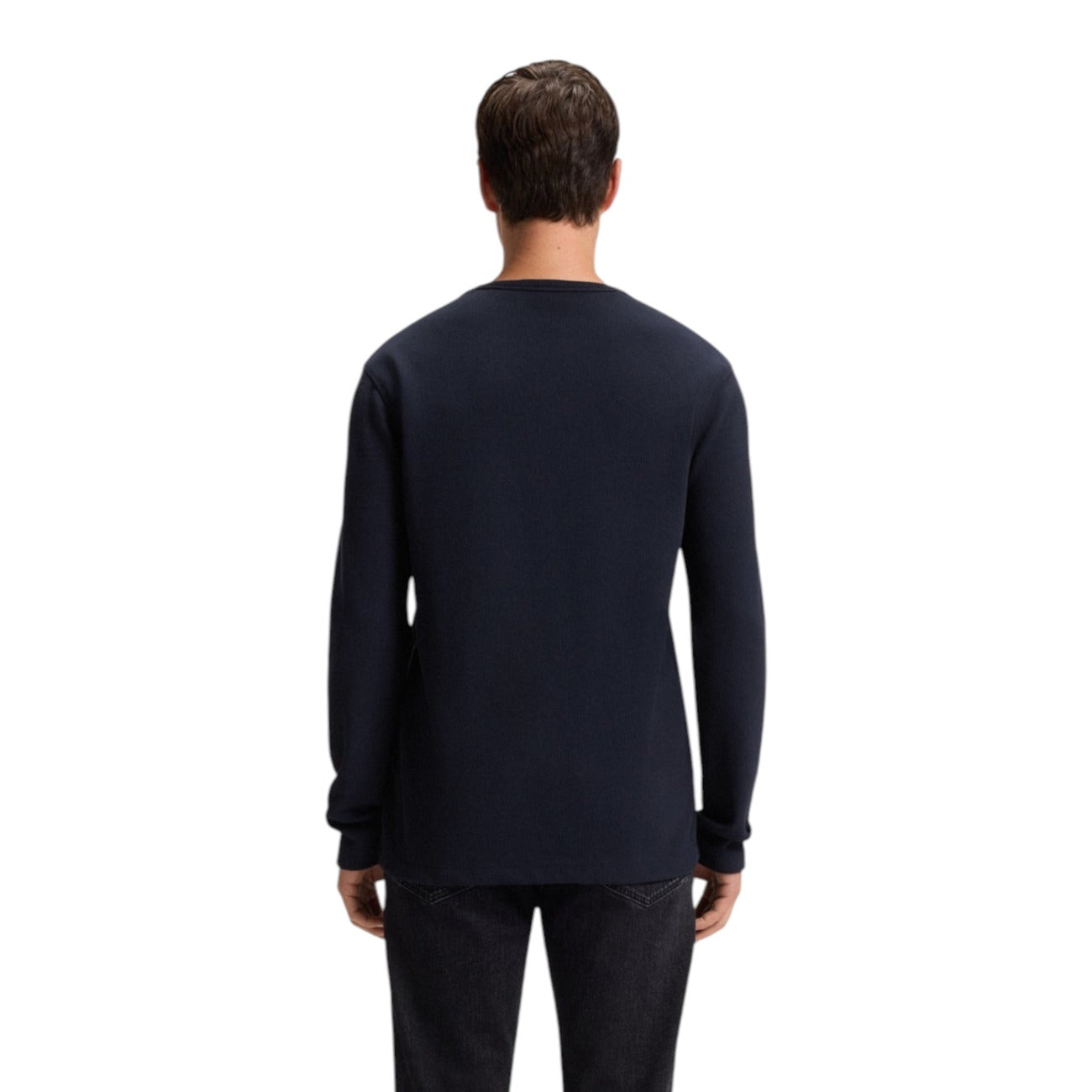 Boss Maglia Uomo Blu Maniche Lunghe - Maglia Cotone Elastan Scollo Tondo