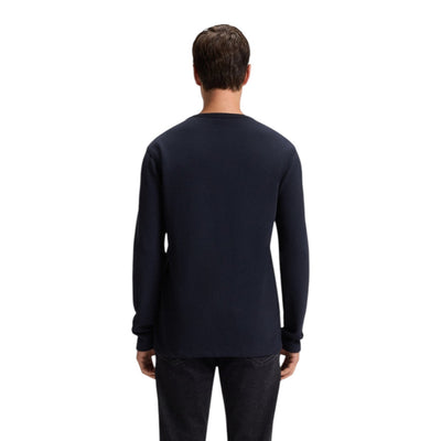 Boss Maglia Uomo Blu Maniche Lunghe - Maglia Cotone Elastan Scollo Tondo