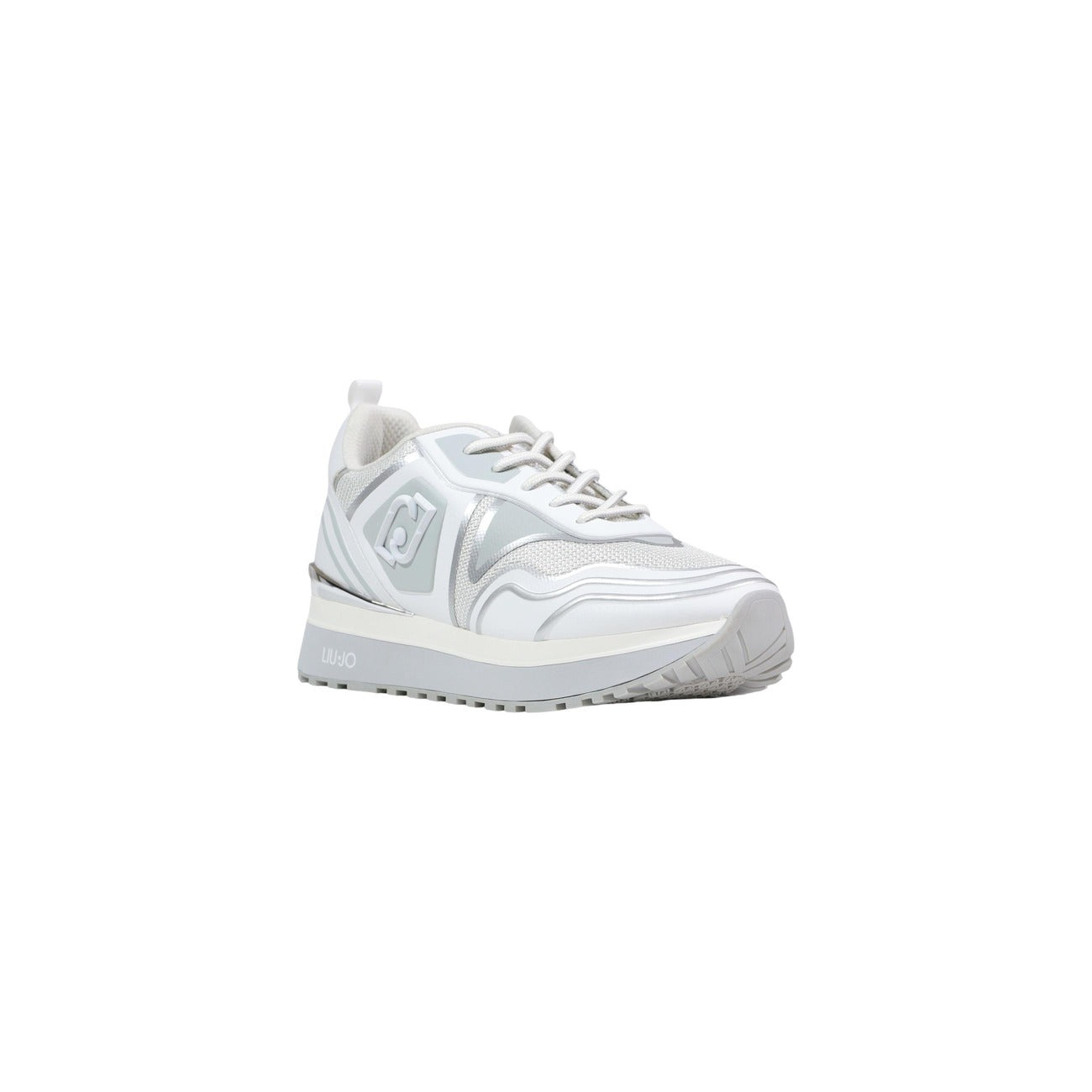 Sneakers Liu Jo Maxi Wonder Tech; Bianco, 80% Ecopelle e 20% Sintetico. Tomaia in mesh 3D, spoiler metallico, suola platform 4,5 cm. Design multistrato, leggera e ultra-contemporanea. Vista frontale 