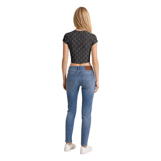 T-shirt Cropped Monogram CK; Grigio antracite. 95% Cotone, 5% Elastam. Taglio corto, motivo all-over, vestibilità stretch. Moderna, iconica e perfetta per look a vita alta. Figura intera posteriore 