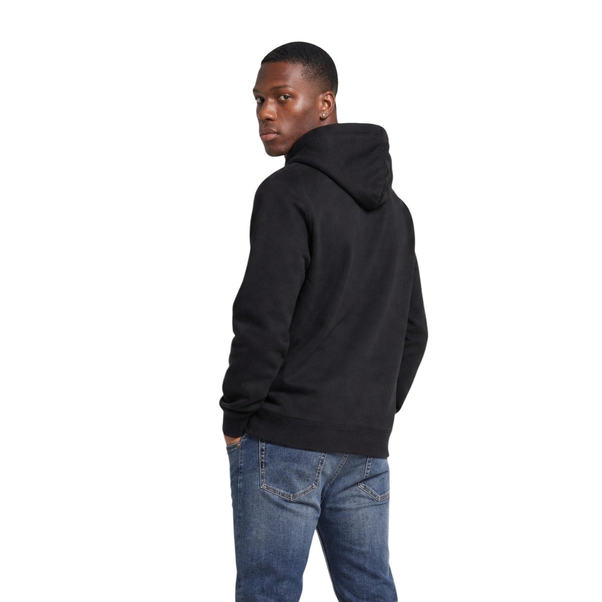 Felpa Calvin Klein Jeans uomo nera con cappuccio LV04RG269G. Felpa in spugna di cotone con finitura mano pesca, tasca a marsupio frontale, coulisse e stemma monogramma Calvin Klein sul petto, abbigliamento casual uomo autunno inverno.