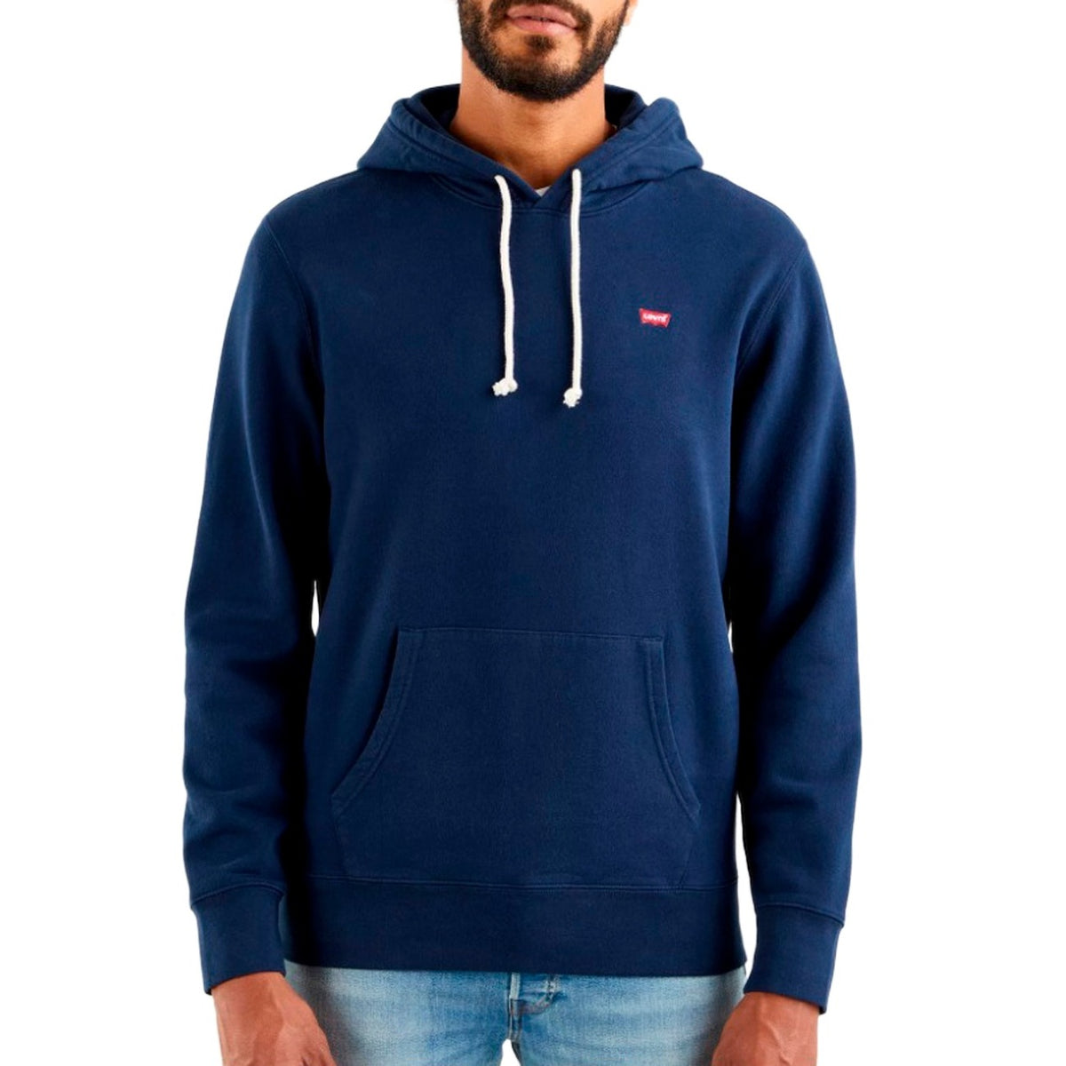 Felpa Levi's uomo blu Dress Blues con cappuccio 34581-0009 New Original Hoodie. Felpa basic in morbida spugna di puro cotone con tasca a marsupio e piccolo logo Levi's sul petto, abbigliamento casual uomo autunno inverno.