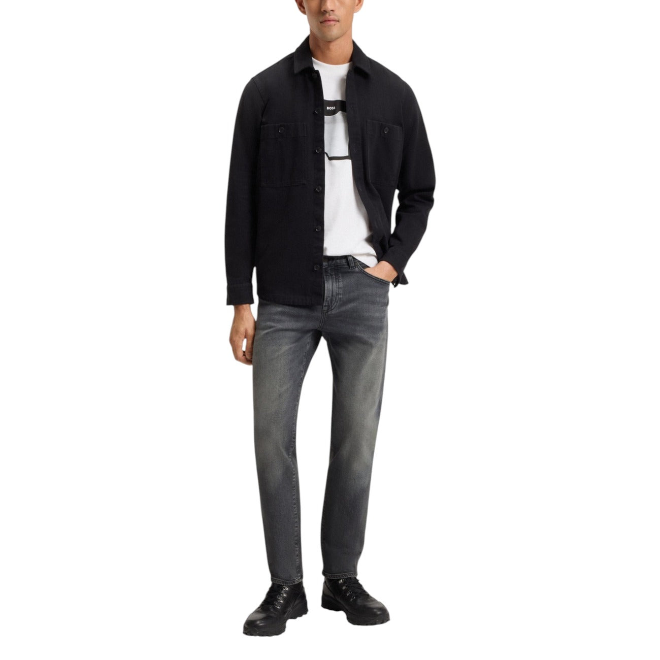 Boss Jeans Uomo Grigi con Zip e Bottone - Jeans Cotone Elastan Tasche