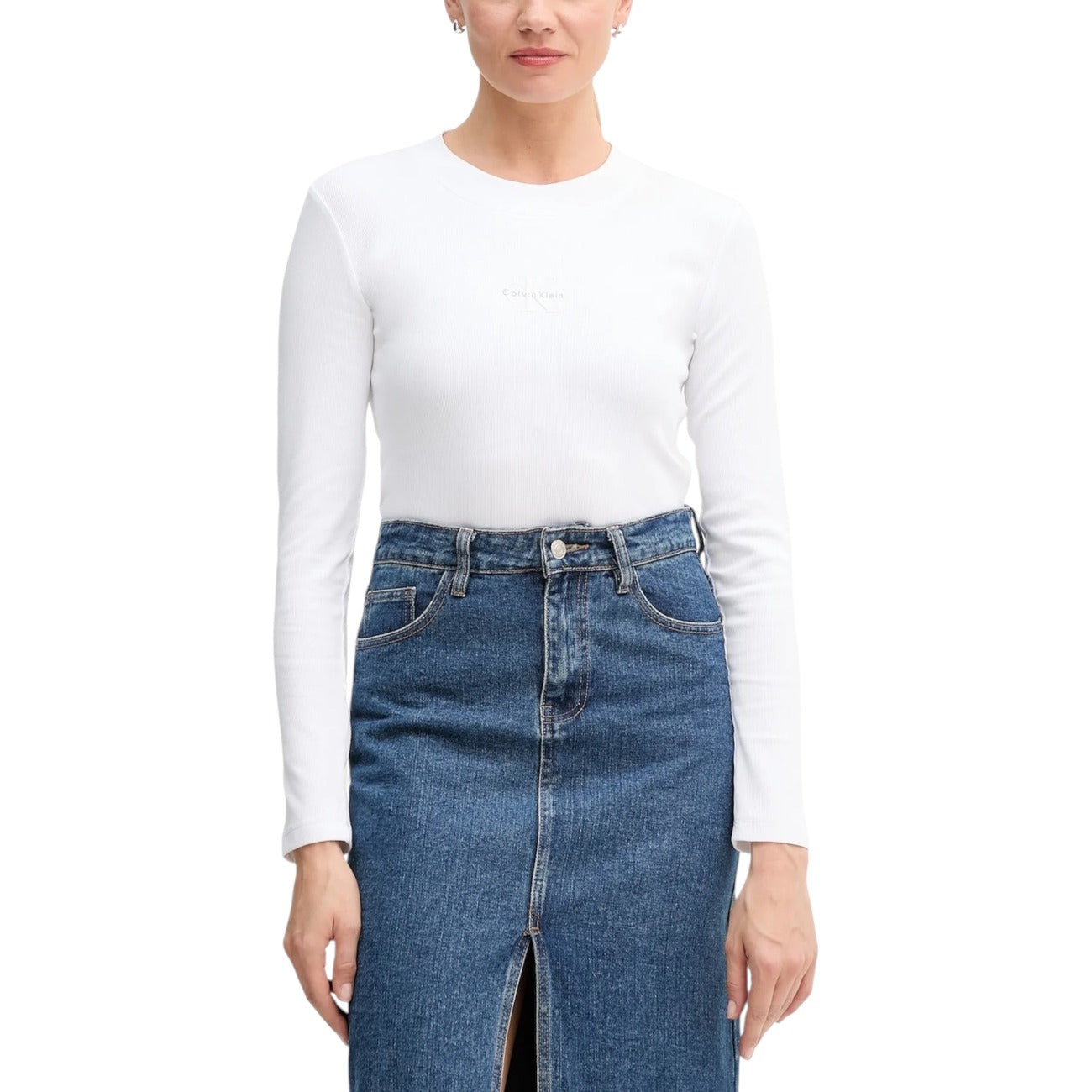 Calvin Klein Jeans Maglia Donna Nera in 95% Cotone 5% Elastan con Stampa a Manica Lunga con Scollo Tondo LV047A803G