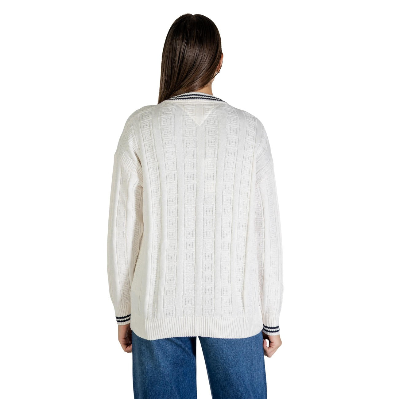 Tommy Hilfiger Jeans Cardigan Donna Bianco Bottoni Maniche Lunghe Scollo V Cotone Organico 100% Primavera Estate DW0DW22026