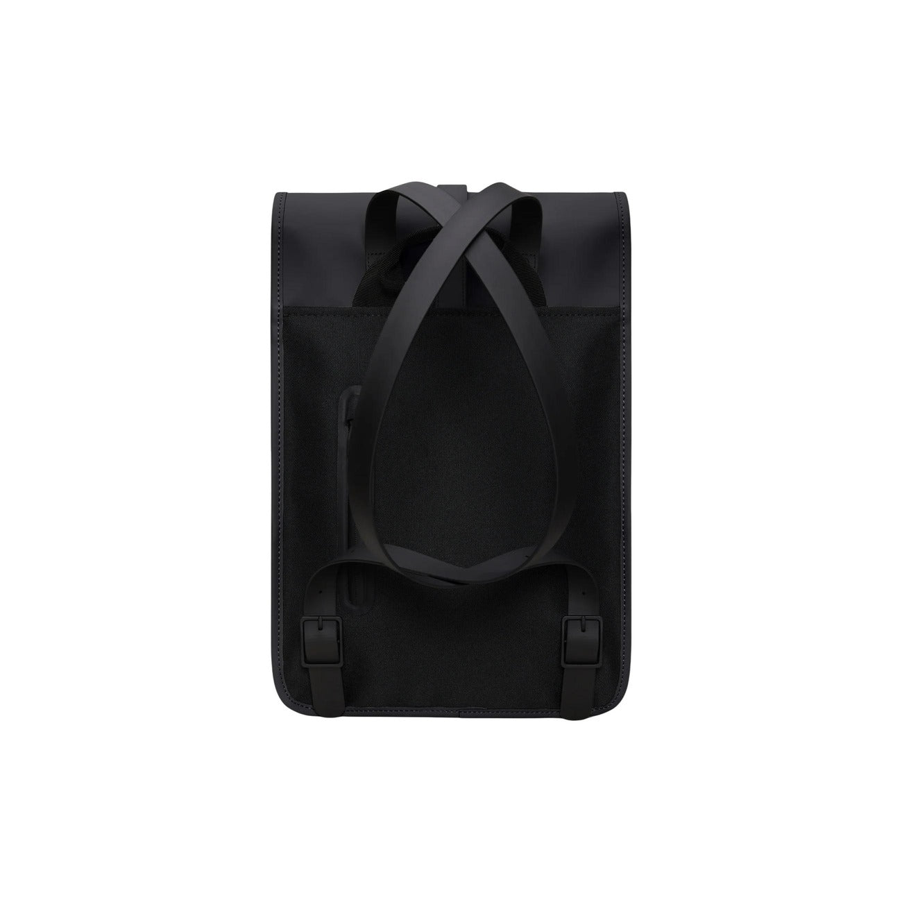 Zaino Rains Puffed Backpack Mini nero impermeabile 13020. Zainetto imbottito porta PC 13 pollici in tessuto idrorepellente opaco con chiusura a moschettone e tasca per telefono, zaino casual e moderno per la pioggia.