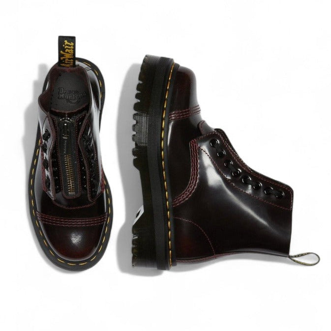 Stivali Dr. Martens SINCLAIR IN PELLE ARCADIA CON PLATFORM donna bordeaux con lacci plateau 100% pelle - vista dall’alto 