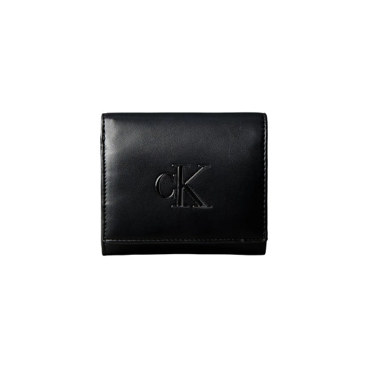 Portafoglio Medio Calvin Klein Bifold; Nero. 100% Ecopelle liscia, 5 slot carte, taschino monete con zip e protezione RFID. Chiusura sicura, stile minimalista e compatto (11,5 cm). Vista frontale 