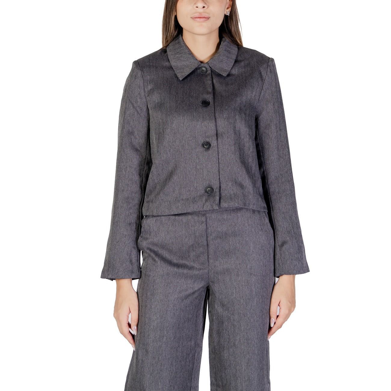 Jacqueline De Yong Giacca Donna Grigio Bottoni Colletto Classico Maniche Lunghe 100% Poliestere Autunno/Inverno 15336797