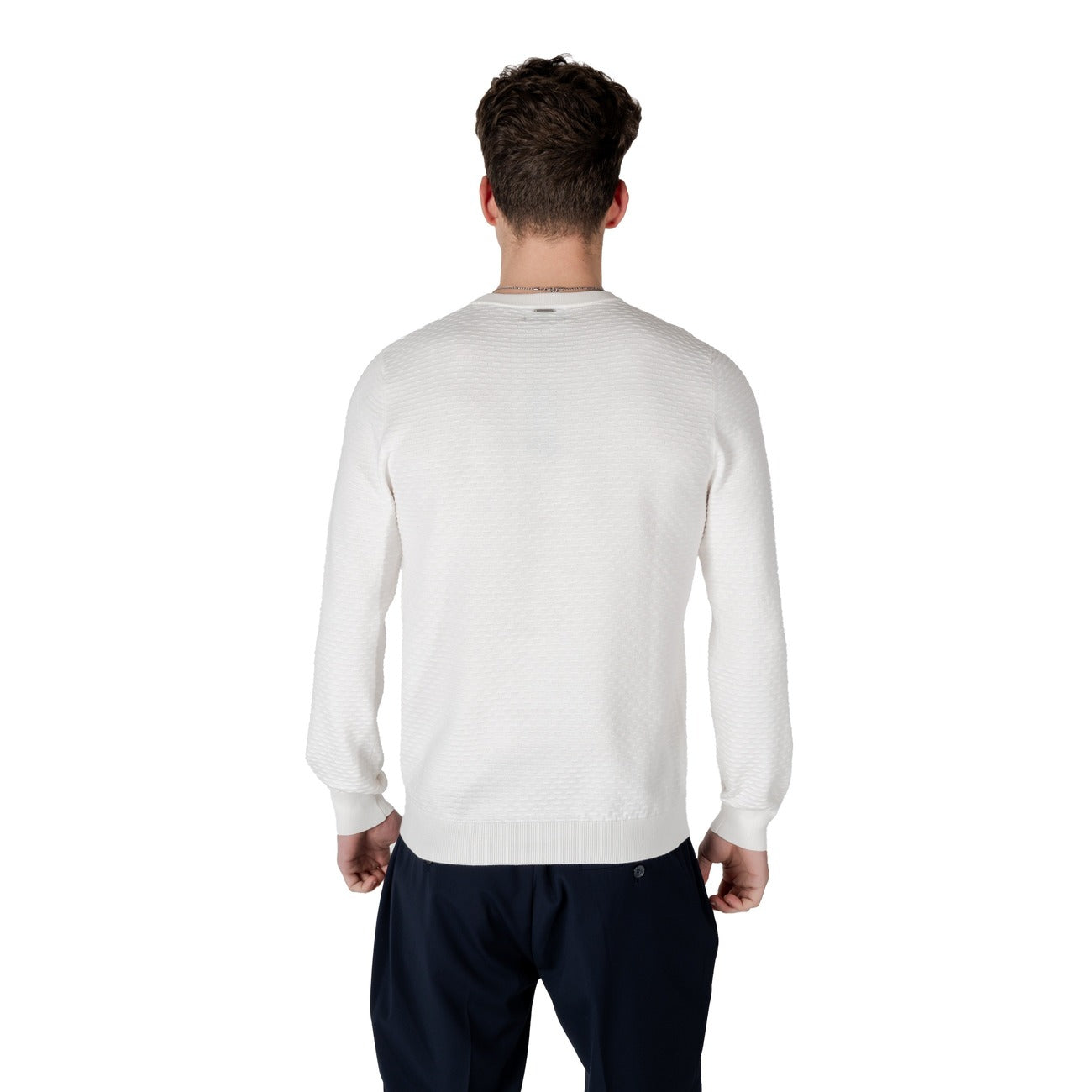 Antony Morato Maglia Uomo Bianca Monocromo Maniche Lunghe Scollo Tondo in Cotone 100% MMSW01498-YA100071