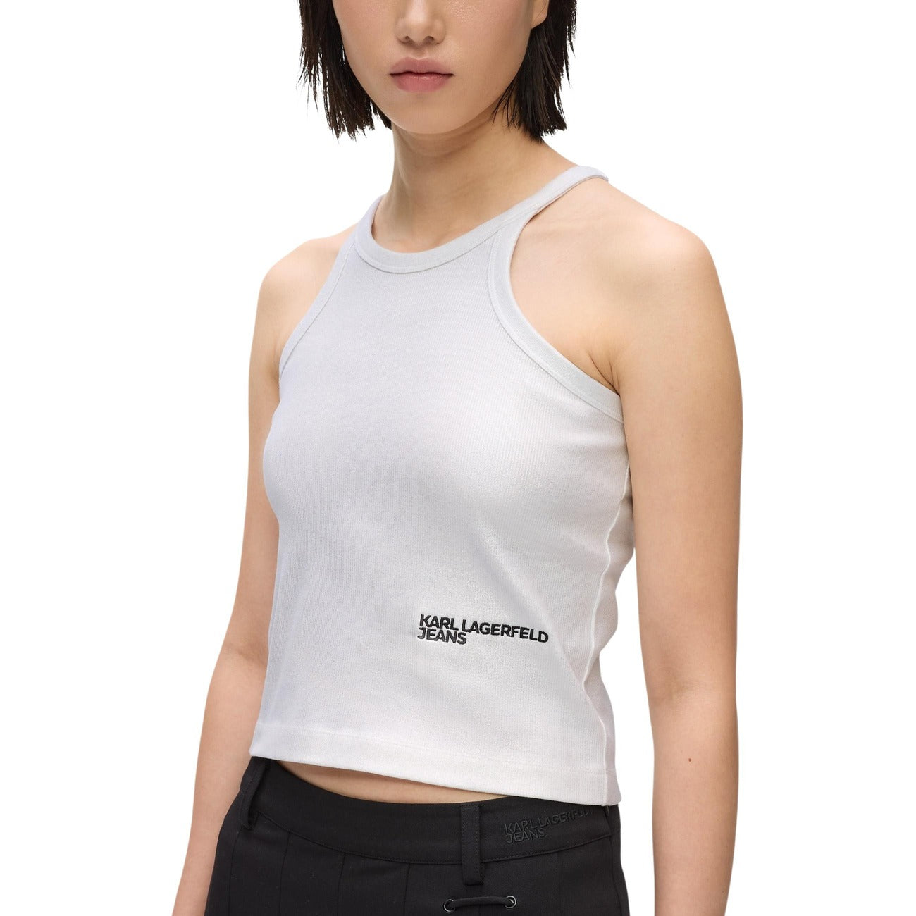 Top donna Karl Lagerfeld Jeans COATED RIBBED TANK argento canotta a coste primavera estate - vista frontale