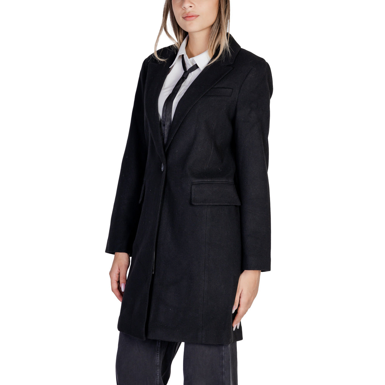 Only Cappotto Donna Nero Bottoni Maniche Lunghe Bavero Tasche Anteriori Poliestere 100% Autunno Inverno 15292832