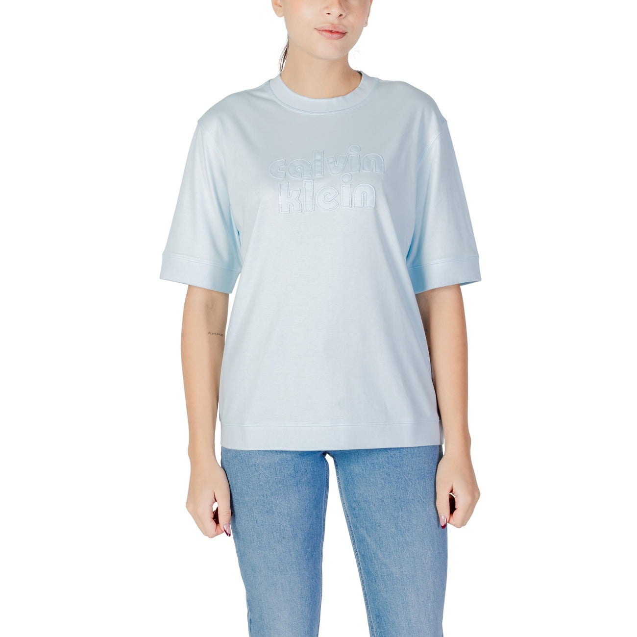 Calvin Klein Jeans T-Shirt Donna Bianco Manica Corta Scollo Tondo Cotone 100% Autunno Inverno LV047C208G