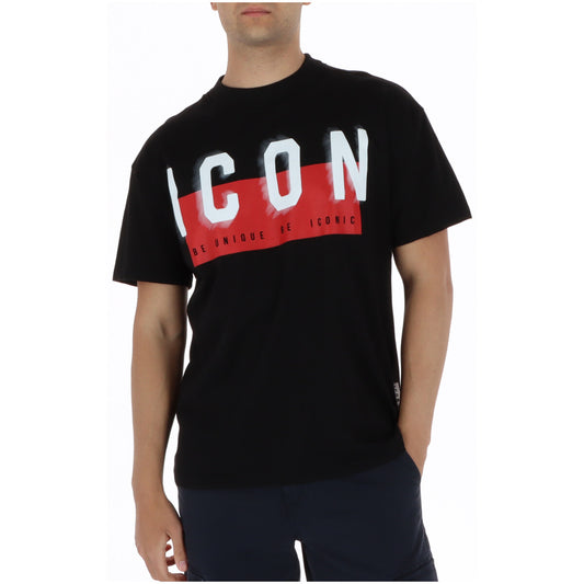 T-shirt ICON IUT041; 100% cotone Made in IT. Maxi logo frontale, colore nero, scollo tondo. Maglia estiva maschile premium, fresca e iconica. Vista frontale 