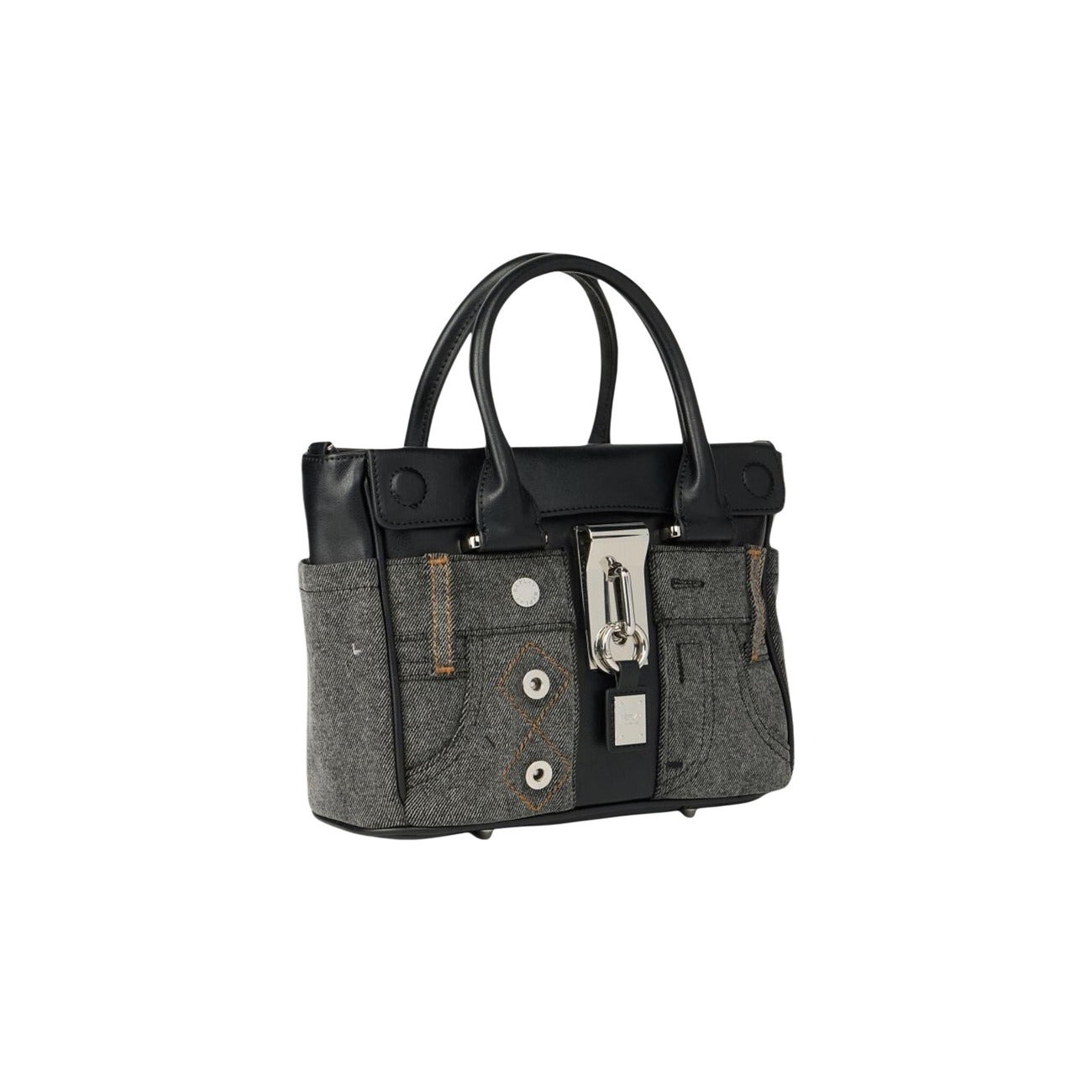 Borsa Tote Replay Nera; Design stile denim con bottoni decorativi. Chiusura con zip, doppi manici e tracolla. Dimensioni maxi 40x27 cm. Mix di poliestere e poliuretano resistente per un look casual-sofisticato 4 stagioni. Frontale laterale 