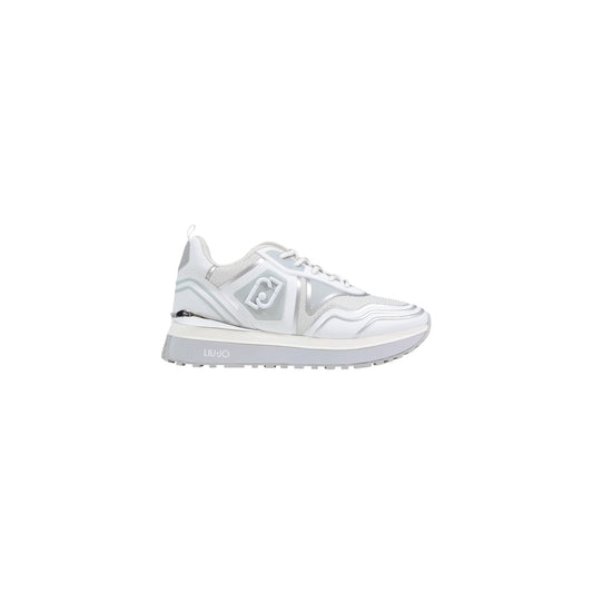 Sneakers Liu Jo Maxi Wonder Tech; Bianco, 80% Ecopelle e 20% Sintetico. Tomaia in mesh 3D, spoiler metallico, suola platform 4,5 cm. Design multistrato, leggera e ultra-contemporanea. Vista laterale 