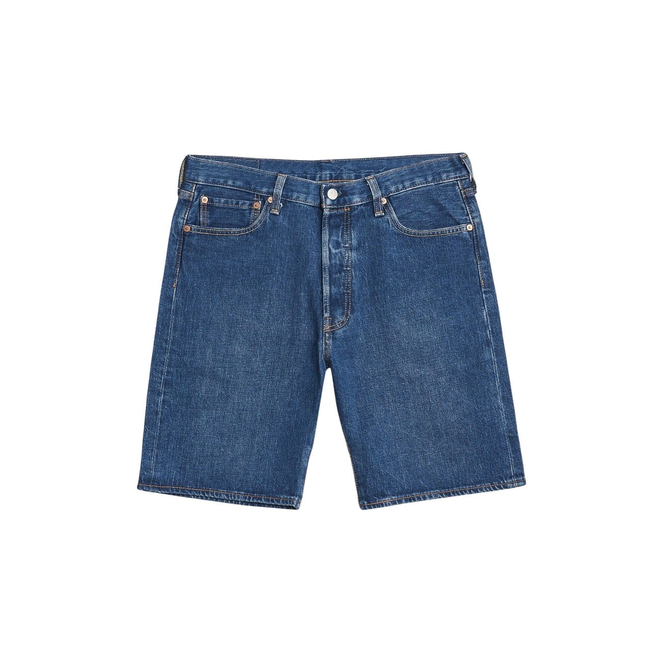 Levi's® 501® Original Shorts; denim stretch, chiusura a bottoni, lunghezza sopra il ginocchio. Il classico 501 in versione estiva. Vista frontale stesa