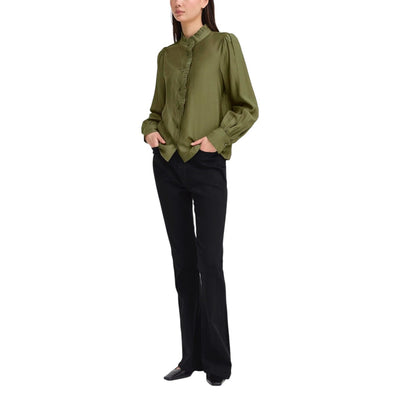Ichi Camicia Donna Verde Maniche Lunghe - Camicia Viscosa Bottoni Colletto Coreana