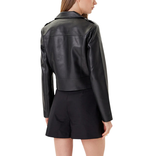 Blazer Biker Morgan De Toi; Nero. 100% Poliuretano (similpelle). Zip asimmetrica, tasche con zip, vestibilità sciancrata. Stile rock-chic per la mezza stagione. Posteriore 