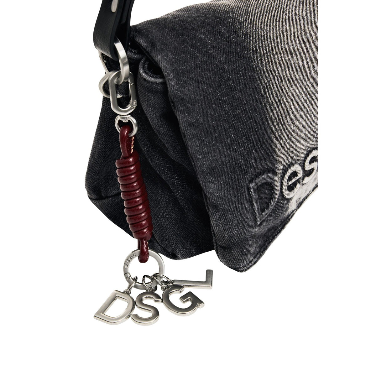 Borsa a tracolla denim donna Desigual grigio scuro – Borsa in jeans lavato con logo ricamato Desigual 26WAXD08.
