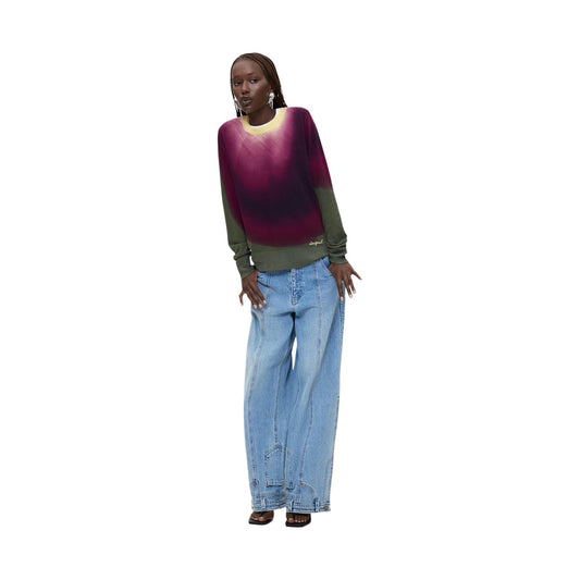 Maglia Desigual donna viola melanzana sfumata JERS VEGET. Maglione leggero in viscosa eco-sostenibile Lenzing EcoVero con girocollo, sfumatura gialla e finitura senza bordi, abbigliamento donna autunno inverno.