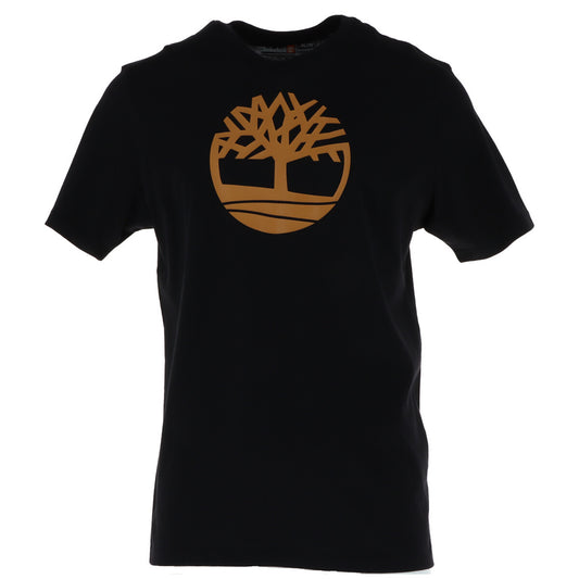 T-shirt uomo Timberland modello KENNEBEC RIVER TREE LOGO nera in cotone a maniche corte con stampa logo albero
