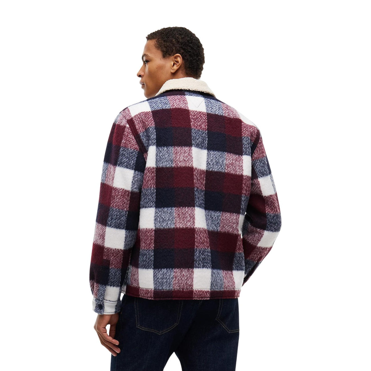 Giacca camicia uomo Tommy Jeans – Overshirt a quadri con colletto in sherpa DM0DM23523C1G.