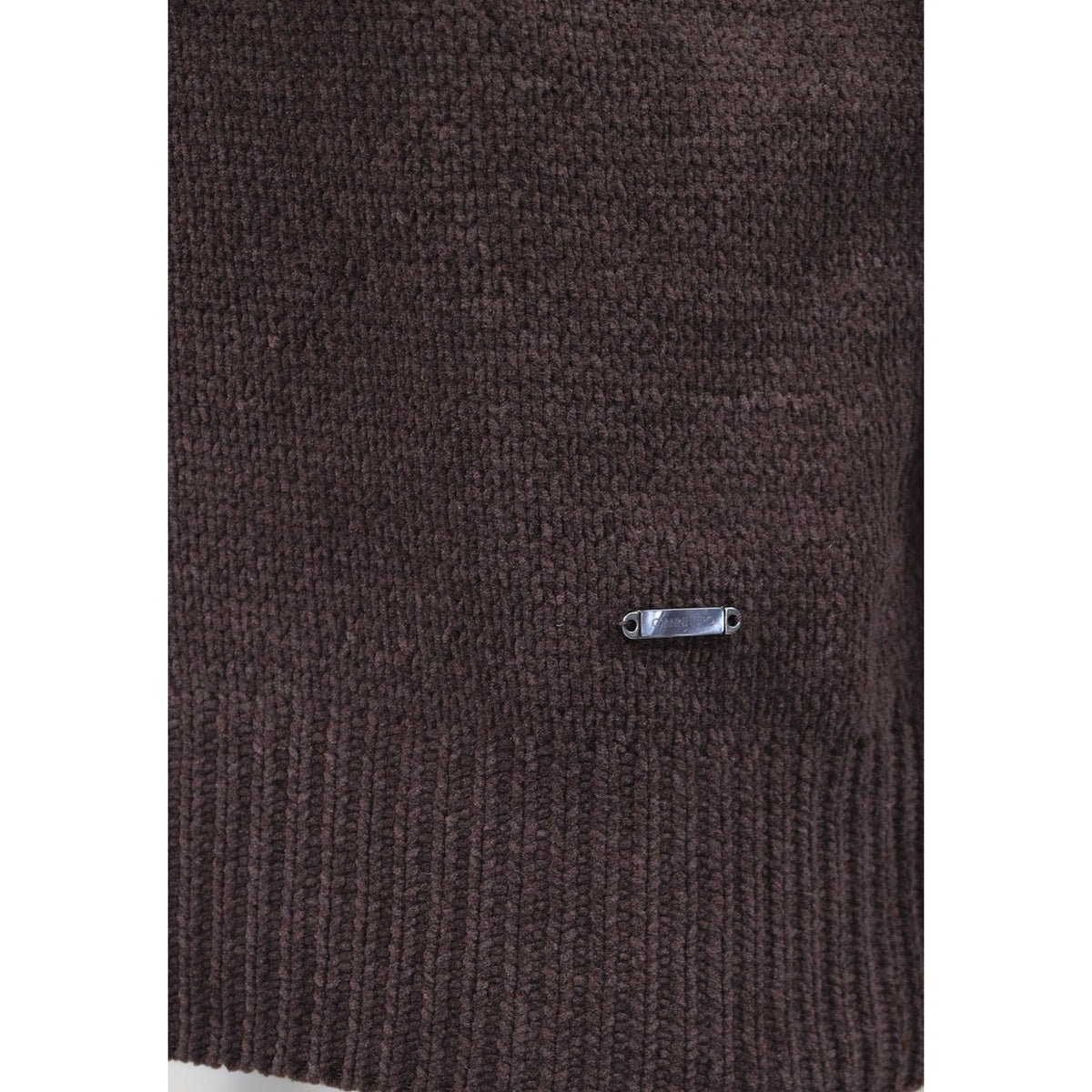 Maglione marrone melange uomo Gianni Lupo GL535S-F26. Pullover girocollo mezza stagione in maglia morbida con finiture a coste e logo metallico.