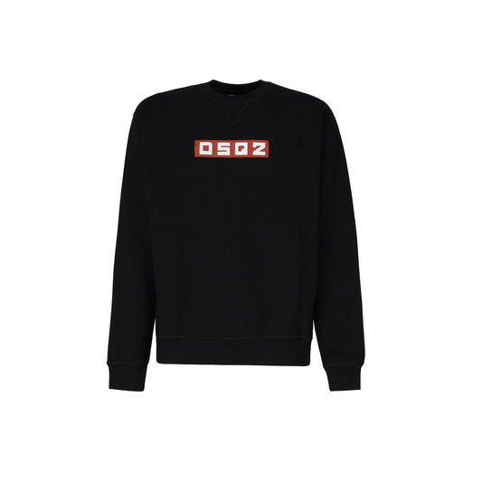 Felpa nera Dsquared2 con logo applicato; 100% cotone jersey, spalle scese e orli a coste. Capo iconico Made in Italy dallo stile contemporaneo. Vista frontale stesa 