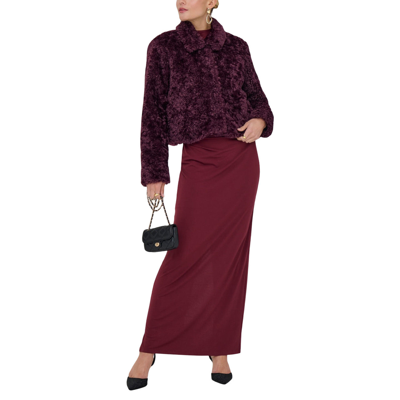 Only Pelliccia Donna Viola con Bottone a Gancio - Pelliccia Poliestere