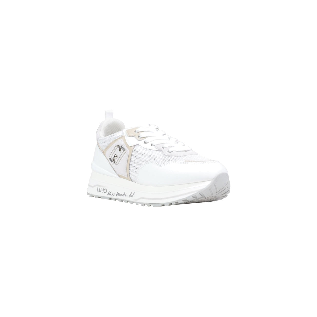 Sneakers Liu Jo MAXI WONDER 01 donna bianche con lacci 100% poliuretano - vista frontale laterale 