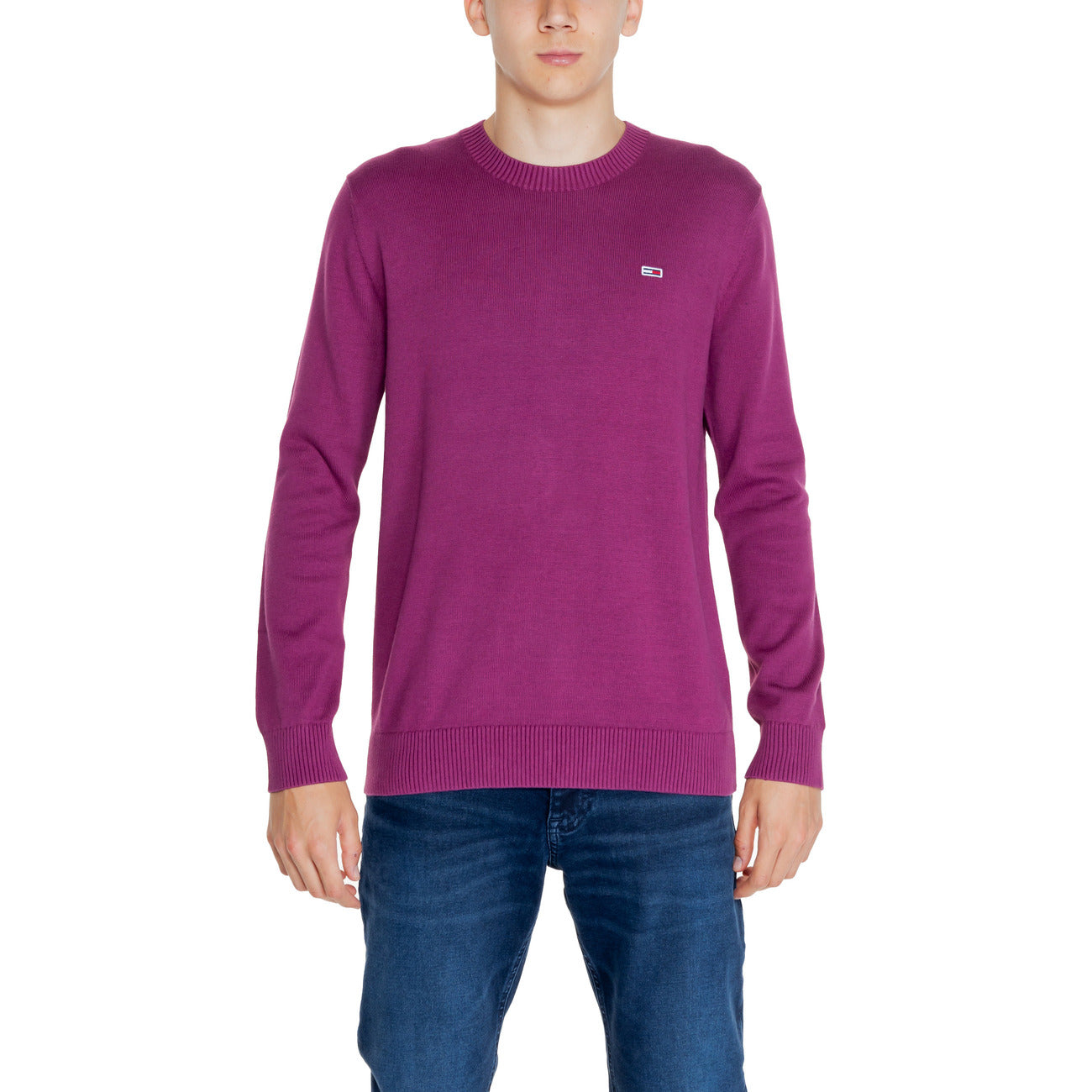 Tommy Hilfiger Jeans Maglia Uomo Viola Scollo Tondo Manica Lunga Cotone Organico Autunno Inverno DM0DM18895