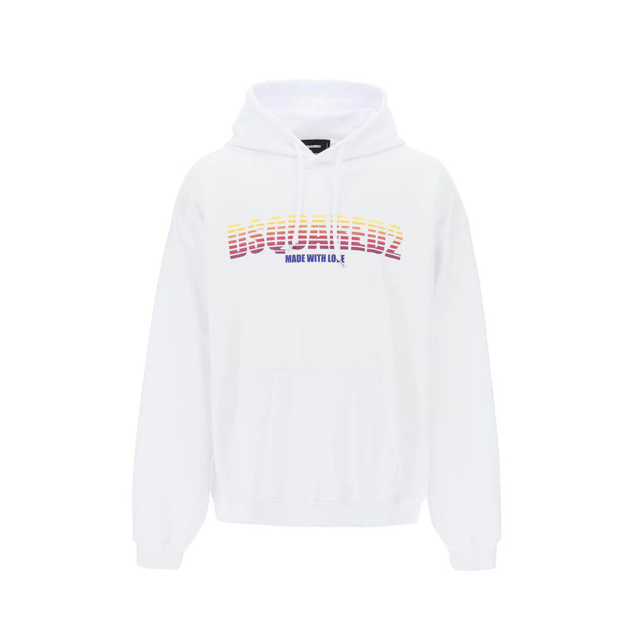 Dsquared2 Felpa Uomo Bianca con Cappuccio Stampa Maniche Lunghe Tasche Anteriori in Cotone 100% Autunno/Inverno V_30706