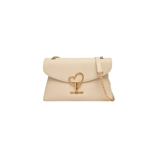 Borsa Love Moschino donna beige a spalla modello JC4138PP1. Borsetta media a tracolla color beige cipria/nude con catena oro e dettaglio cuore dorato sulla patta stile elegante, chic e da cerimonia o sera.