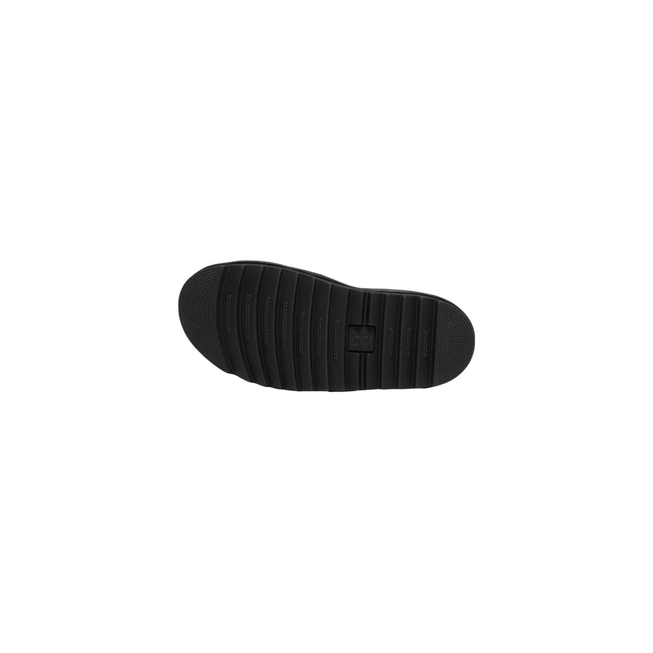 Dr. Martens Sandalo in pelle Hydro opaca; Nero. Interno in tessuto, suola EVA ammortizzata, cuciture gialle a contrasto. Calzata regolabile e materiale resistente all'usura. Vista suola 