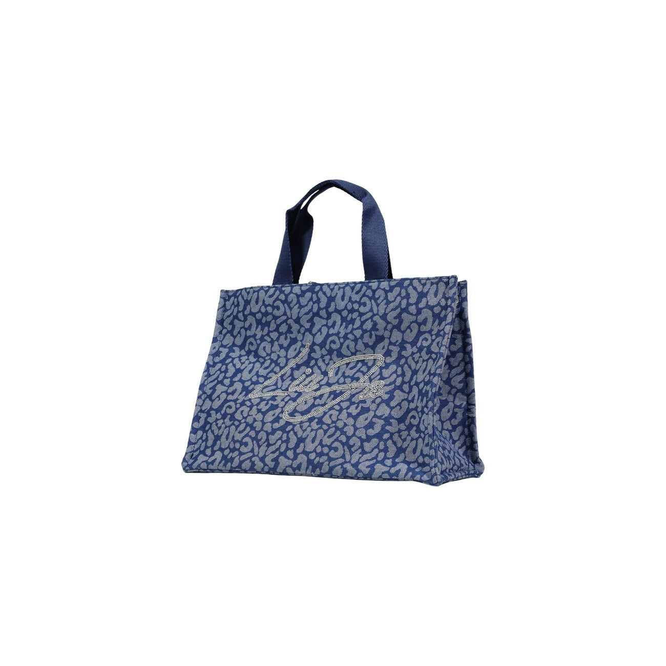 Liu-Jo L Tote Animalier con Strass; borsa grande in misto cotone, logo luccicante e doppi manici. Capienza XL e stile iconico Liu-Jo. Vista frontale laterale 