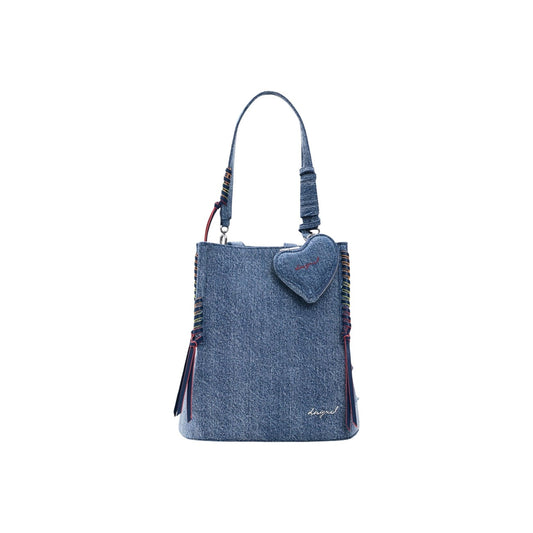 Desigual Borsa zainetto piccolo in denim blu con cuore Donna - vista frontale