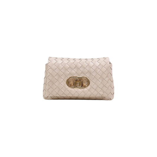 Borsa Liu Jo M CROSSBODY in similpelle intrecciata donna beige con chiusura a girello metallo dorato zip bottoni automatici tasca interna 100% poliestere - vista frontale
