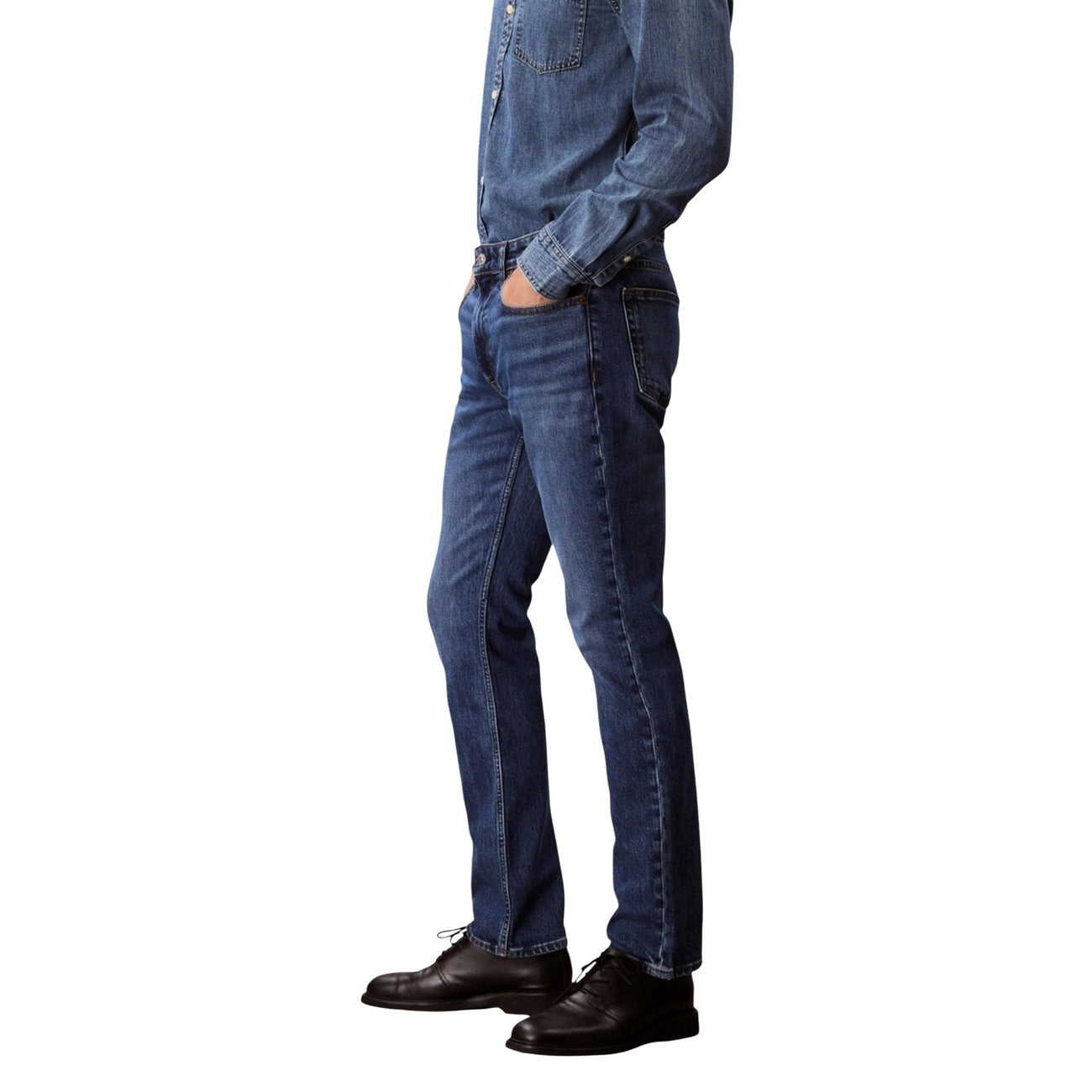 Calvin Klein Jeans Jeans Uomo Blu Zip Bottone Tasche Cotone Elastan Autunno Inverno LV04RB735G