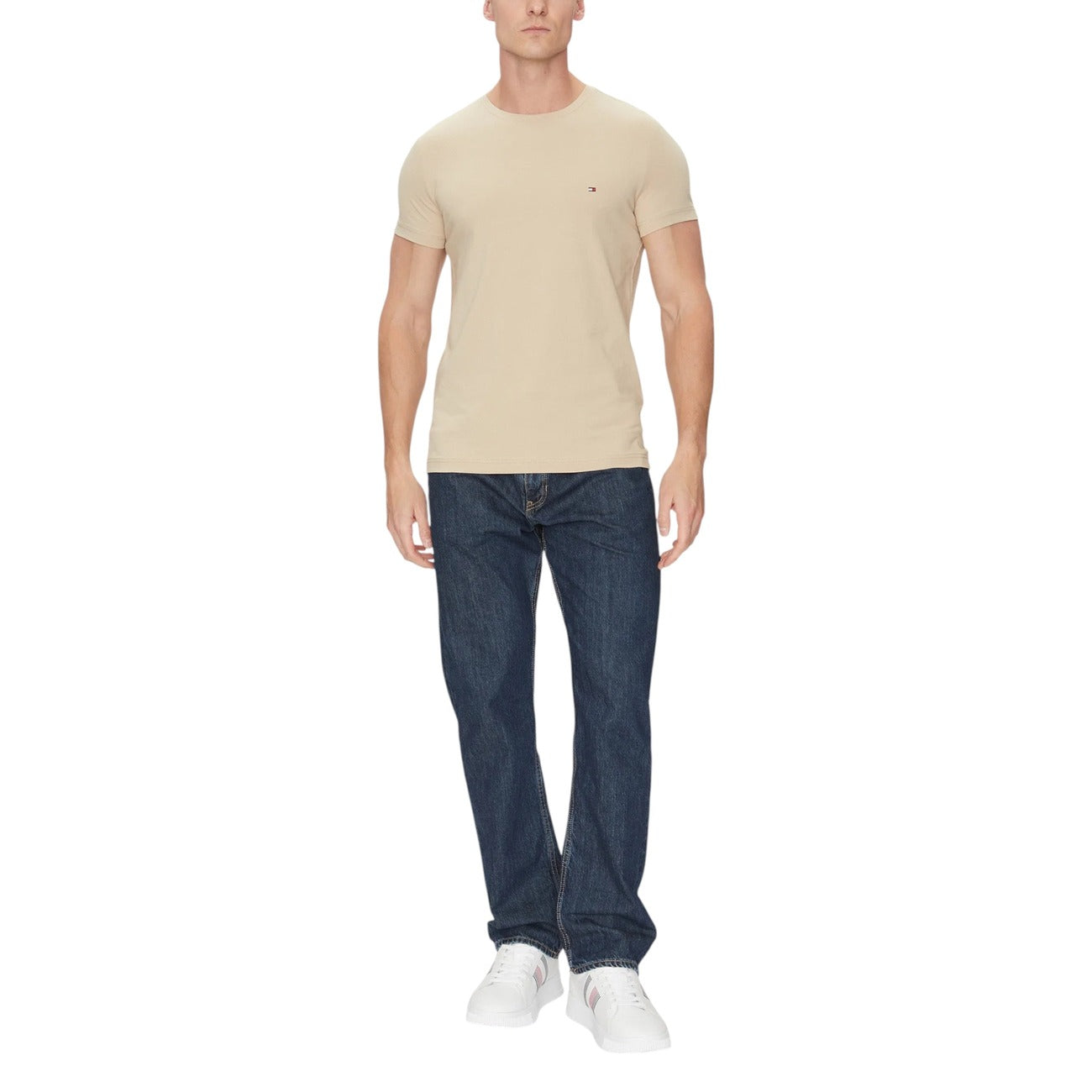 Tommy Hilfiger T-Shirt Uomo Beige Manica Corta Scollo Tondo 96% Cotone 4% Elastan Primavera/Estate 492909